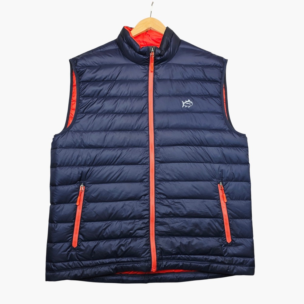 Southern Tide Mens Down Puffer Vest Navy Blue Orange Full Zip XXL
